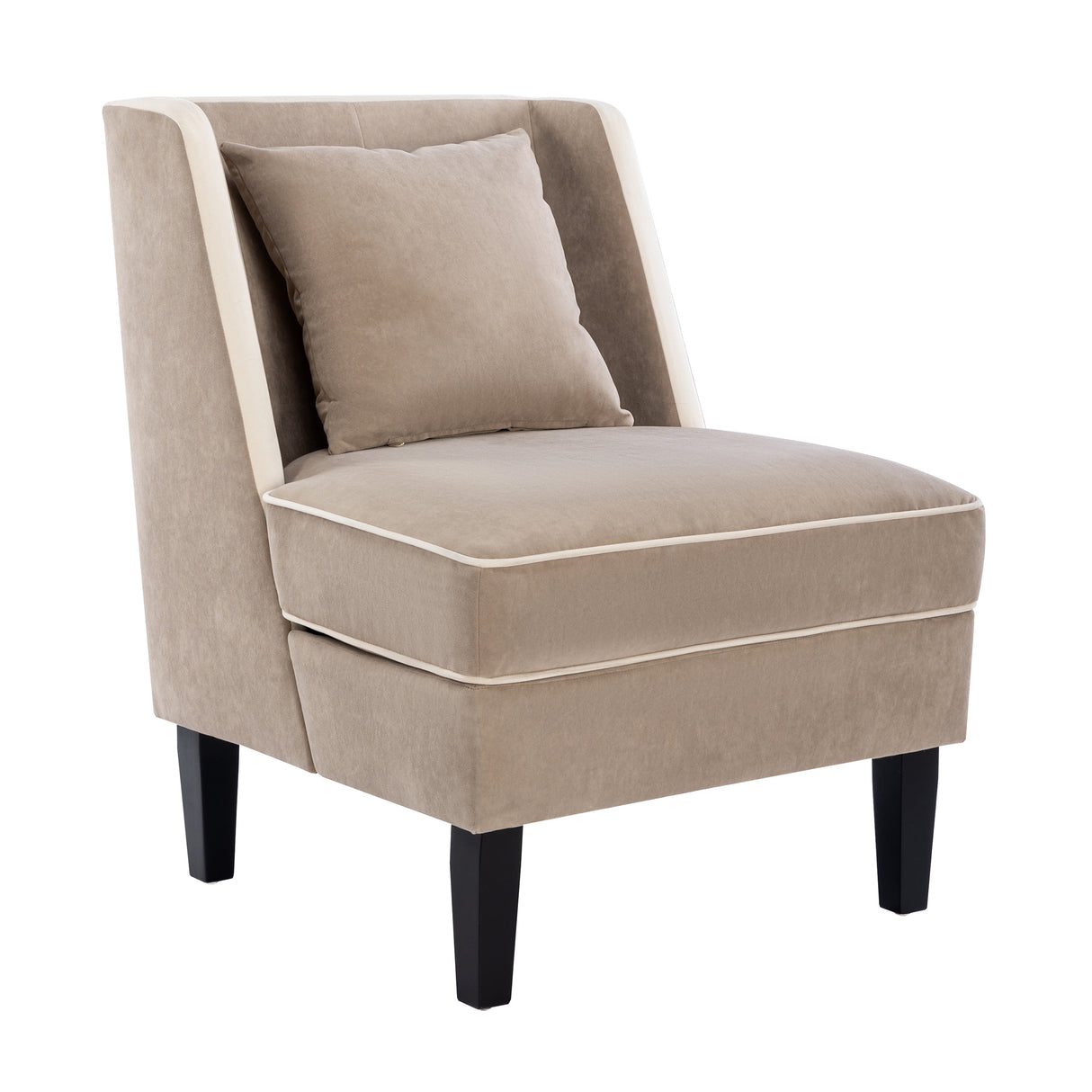 Velvet Upholstered Accent Chair with Cream Piping, Tan and Cream - Julia M LifeStyles
