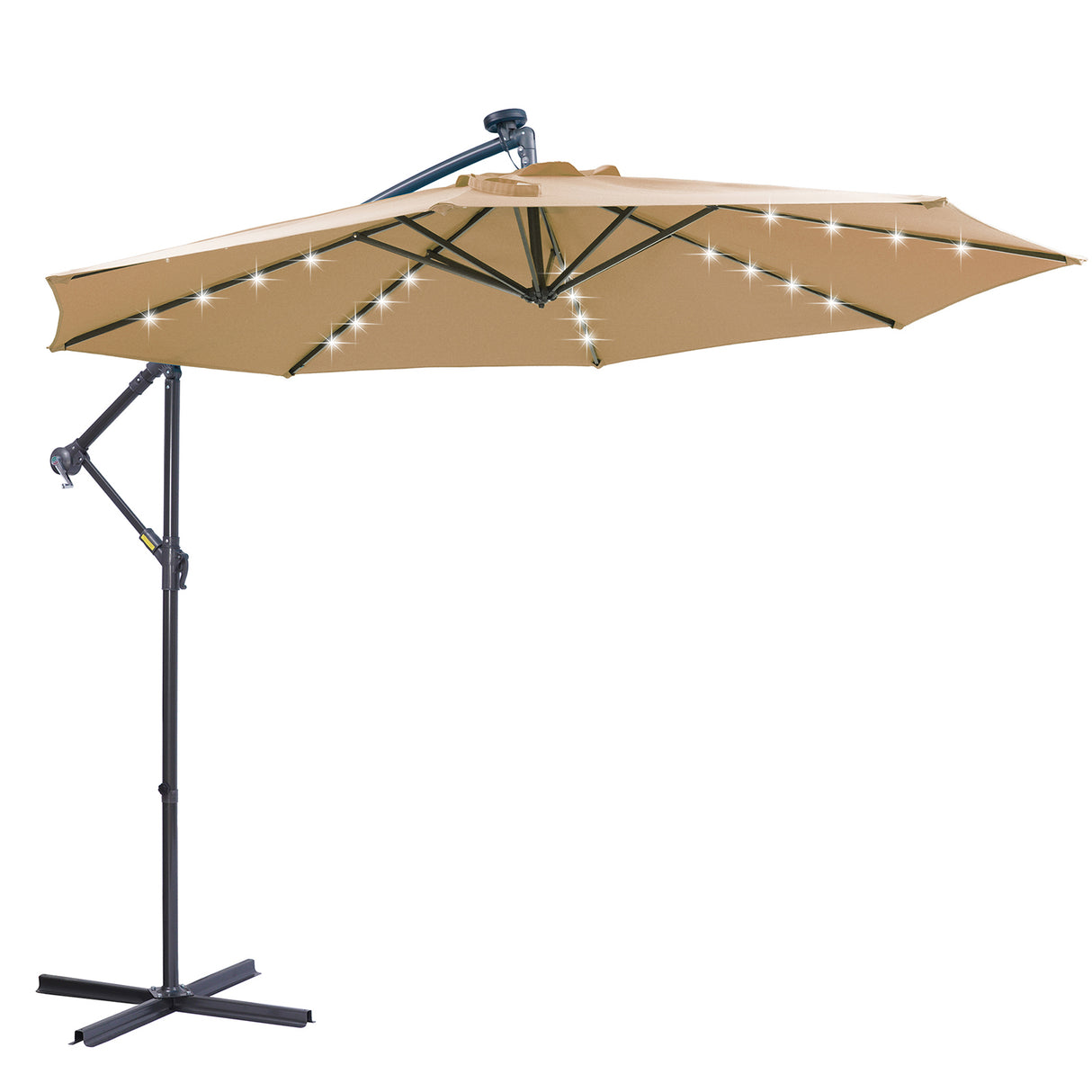 10 FT Solar LED Patio Outdoor Umbrella Hanging Cantilever Umbrella Offset Umbrella Easy Open Adustment with 32 LED Lights -taupe - Julia M LifeStyles