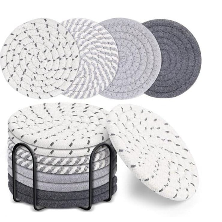 Cotton thread placemat hand woven insulation mat bowl mat cup mat thickened and simple cotton linen table mat eprolo