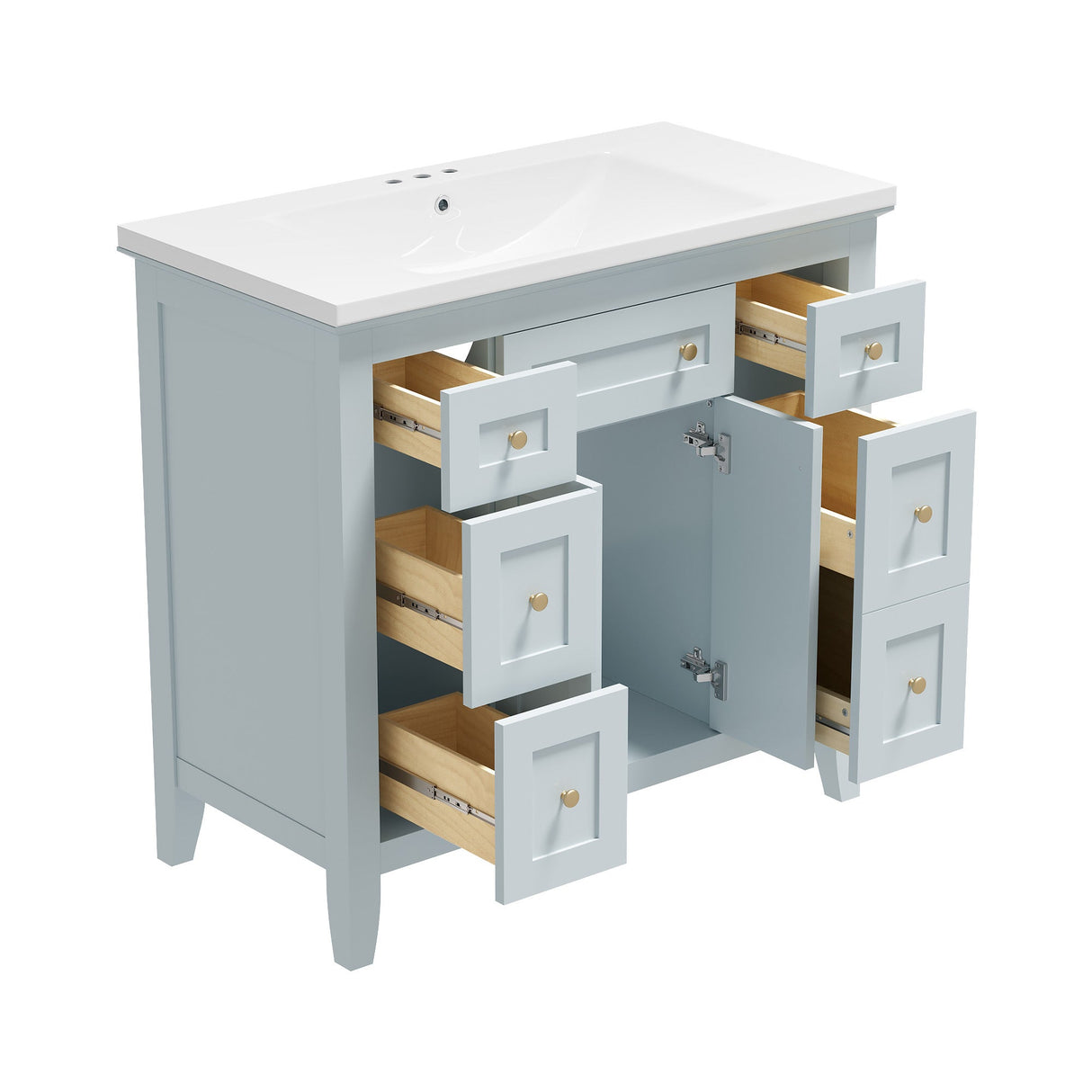 36 inch bathroom vanity with resin sink combination set with 6 drawers and 2 cabinets, storage cabinet vanity set, light blue Julia M Home & Kitchen