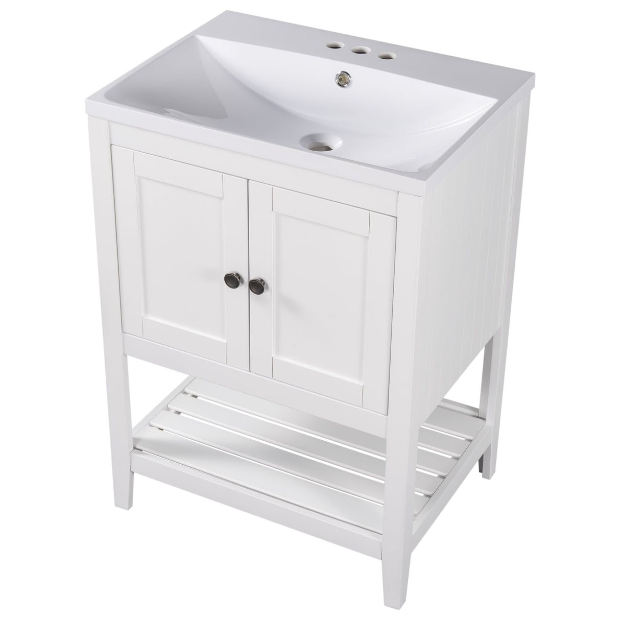 24" White Modern Sleek Bathroom Vanity Elegant Ceramic Sink with Solid Wood Frame Open Style Shelf Julia M Home & Kitchen