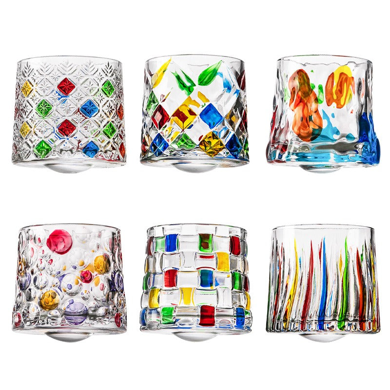 Hand drawn rotating glass cups multiple multi-purpose whiskey glasses rotating glass cups Julia M Home & Kitchen