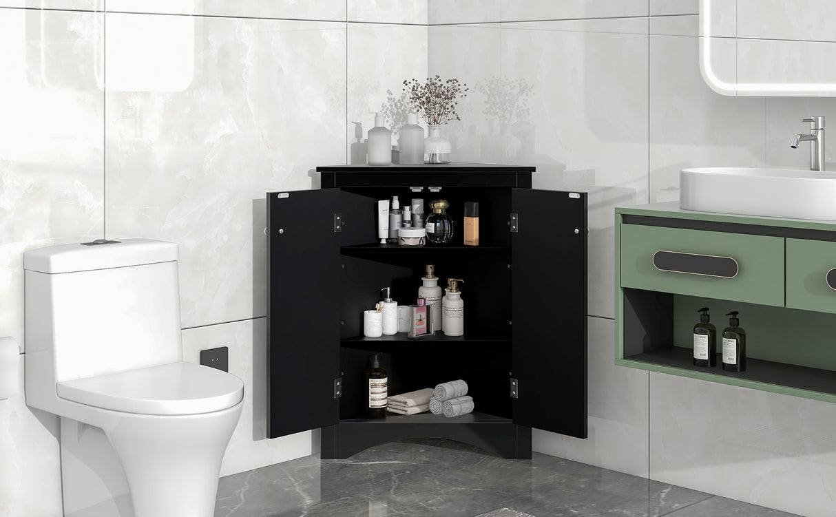 Black Triangle Bathroom Storage Cabinet with Adjustable Shelves, Freestanding Floor Cabinet for Home Kitchen - Julia M LifeStyles