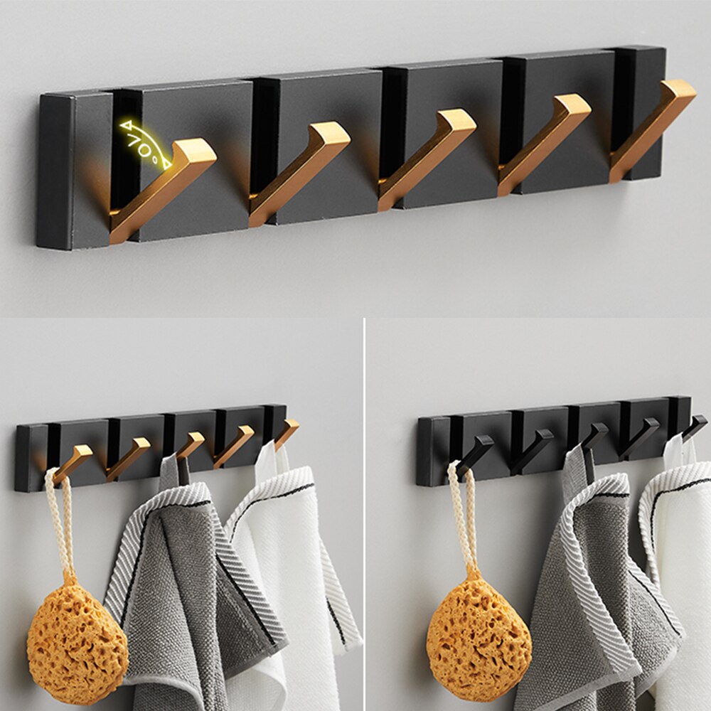 Folding Towel Hanger 2ways Installation Wall Hooks Coat Clothes Holder for Bathroom Kitchen Bedroom Hallway, Black Gold - Julia M LifeStyles