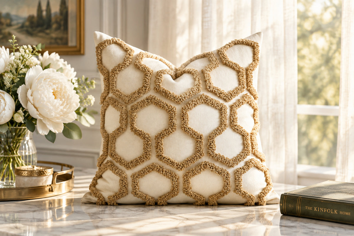 Hive Honeycomb Tufted Throw Pillow Cover, 18 x 18 in