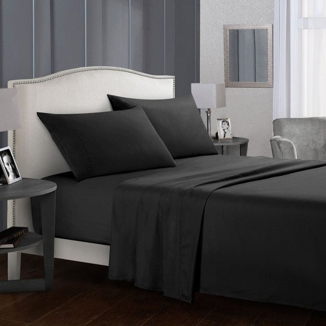 White Bedding Set Queen size Bed sheets Solid color Flat Sheet+Fitted Sheet+Pillowcase Bed Linens - Julia M LifeStyles