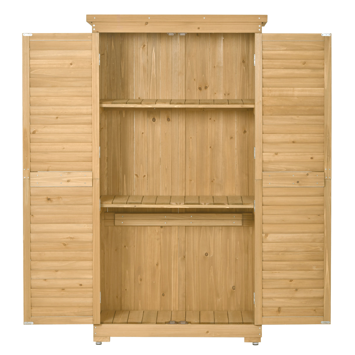 Wooden Garden Shed 3-tier Patio Storage Cabinet Outdoor Organizer Wooden Lockers with Wood (Natural Wood Color -Shutter Design) - Julia M LifeStyles