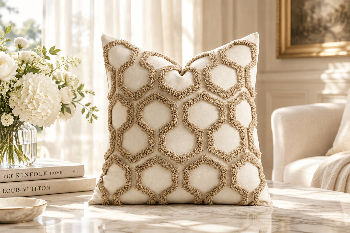 Hive Honeycomb Tufted Throw Pillow Cover, 18 x 18 in