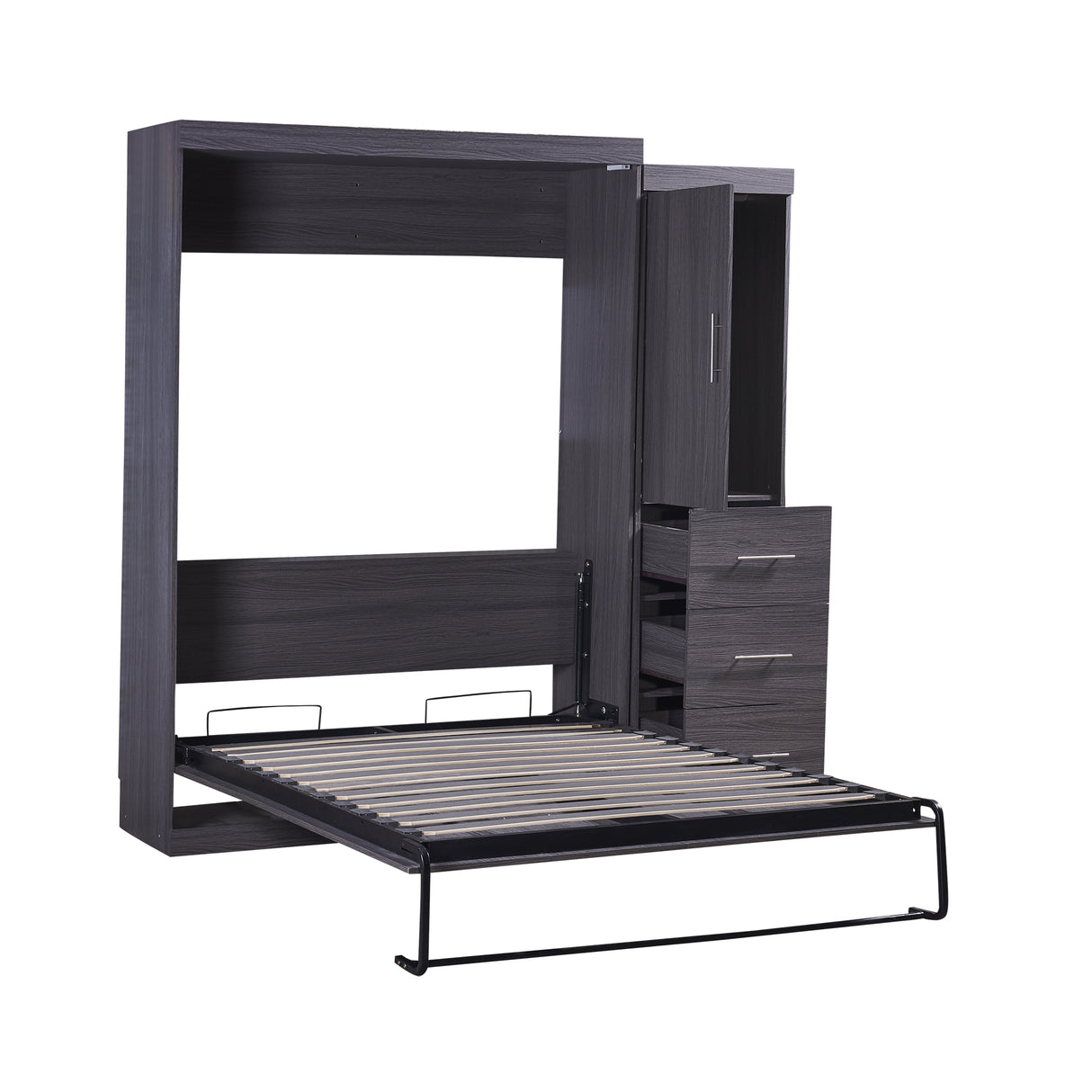 Full Size Murphy Bed with Wardrobe and Drawers, Storage Bed, can be Folded into a Cabinet, Gray - Julia M LifeStyles