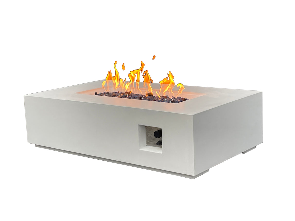 52 Inch Outdoor Concrete Propane gas rectangle Fire Pit table in Antique white color - Julia M LifeStyles