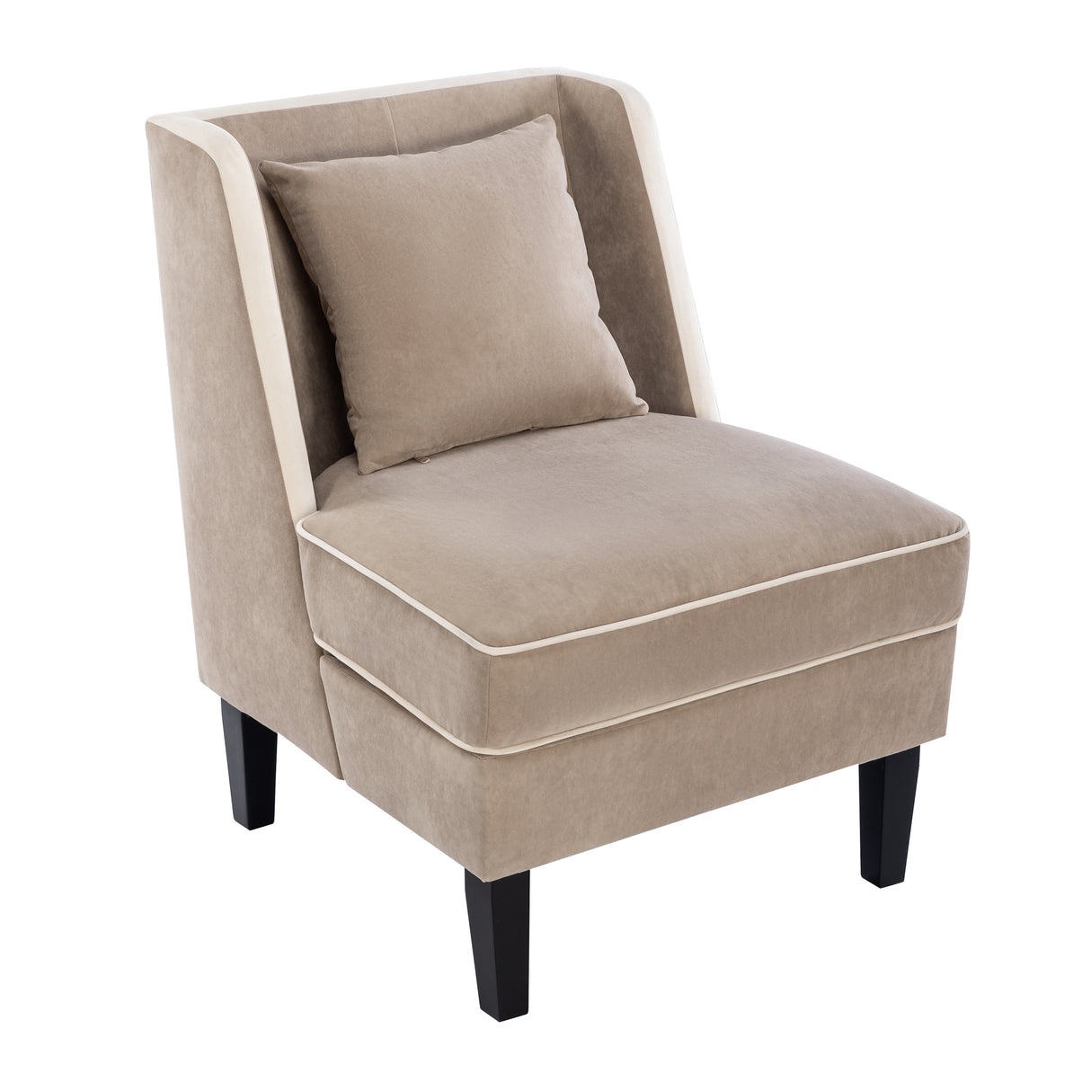 Velvet Upholstered Accent Chair with Cream Piping, Tan and Cream - Julia M LifeStyles