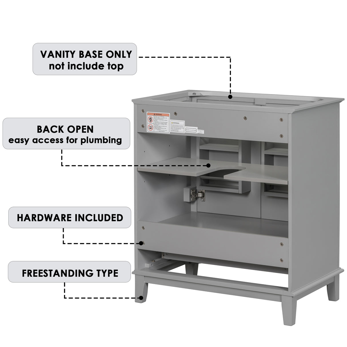 30 inch bathroom vanity no sink base only gray - Julia M LifeStyles