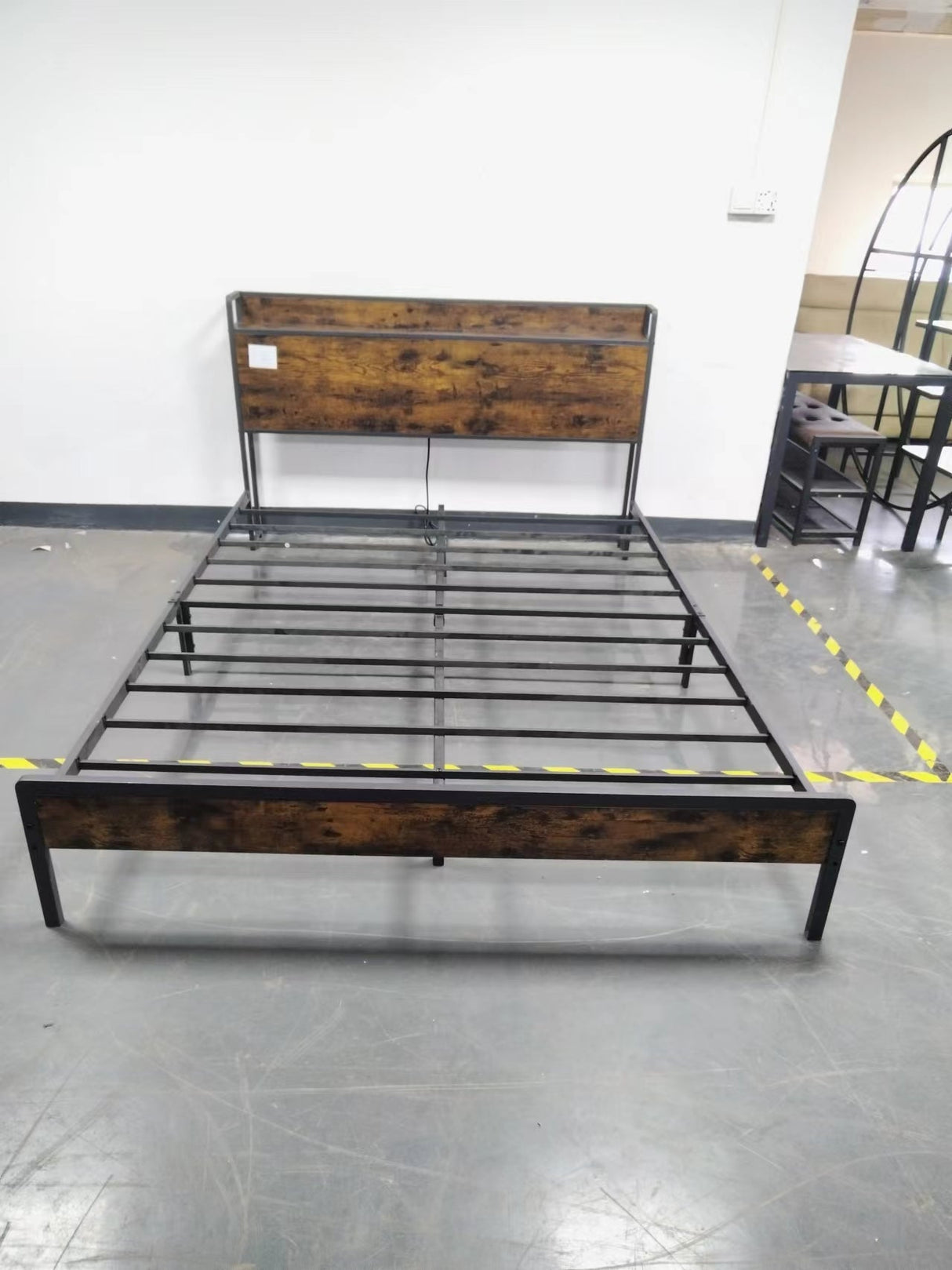 Bed frame with charging station full size, Rustic Brown, 83.1'' L x 56.1'' W x 39'' H eprolo