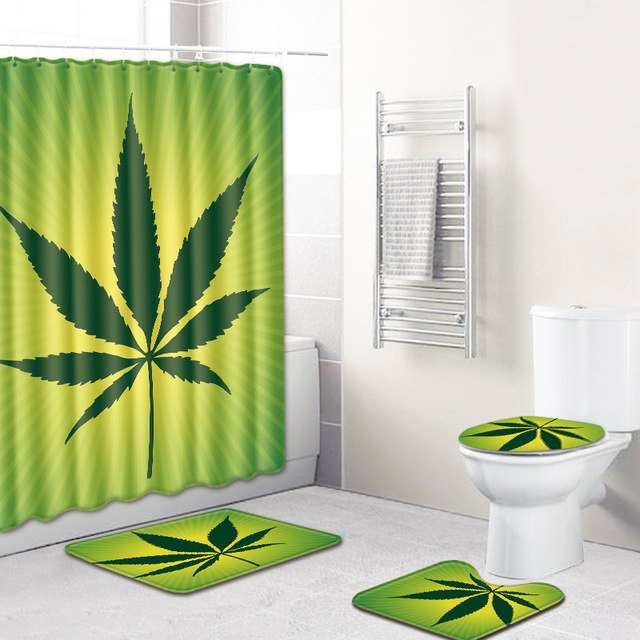 3D Printing Maple Leaf Bathroom Mats 180*180cm Shower Curtain 4pcs Bath Mat Sets Home Decoration Julia M Home & Kitchen