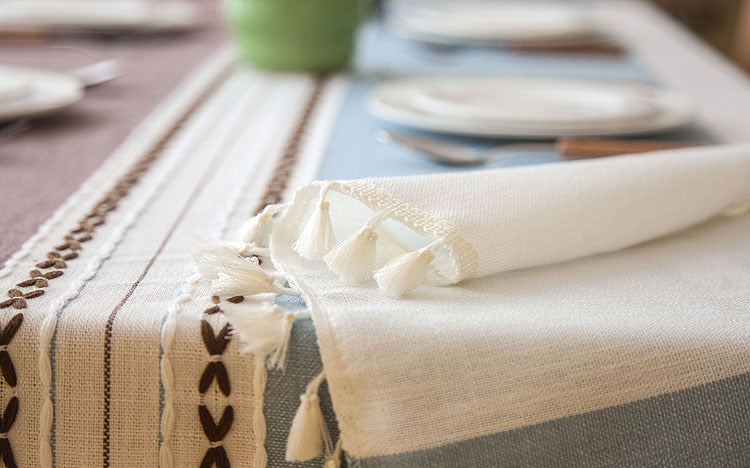 European Style 90x90 cm Decorative Linen Tablecloth with Tassels - Waterproof & Oilproof eprolo