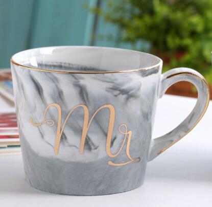 Handpainted Gold Monogram Natural Marble Coffee Mug Mr and Mrs Julia M Home & Kitchen