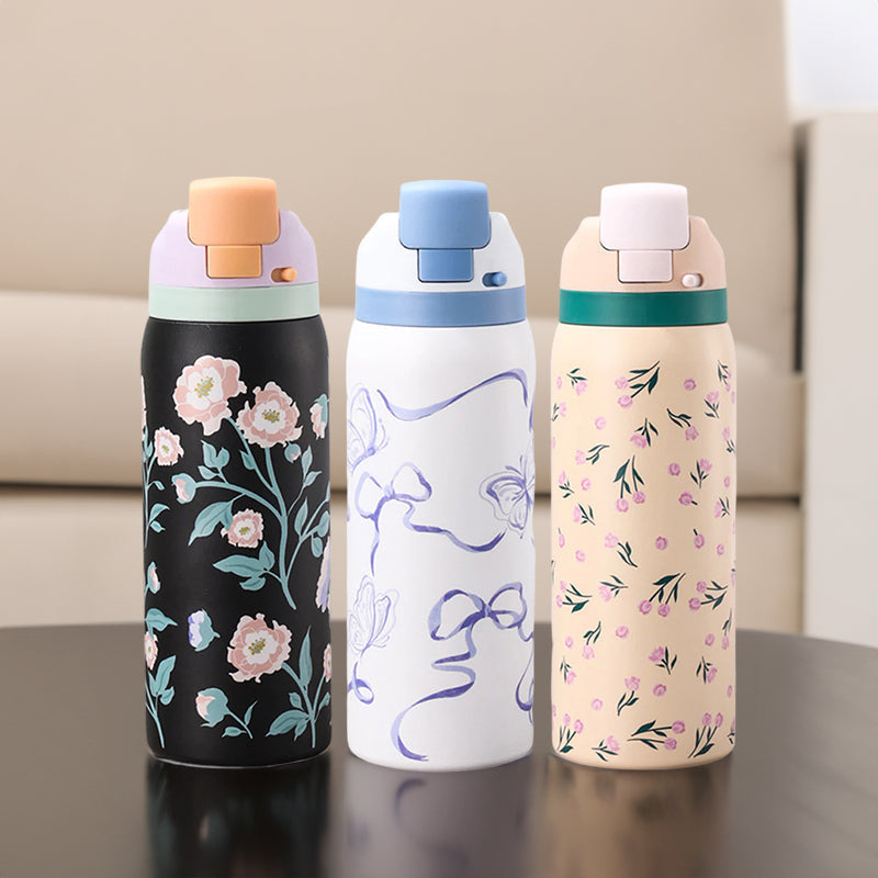 Fashionable Stainless Steel Insulated Bottle with Cartoon Patterns, Large-Capacity Jump Cup, Ideal for Outdoor Sports. eprolo
