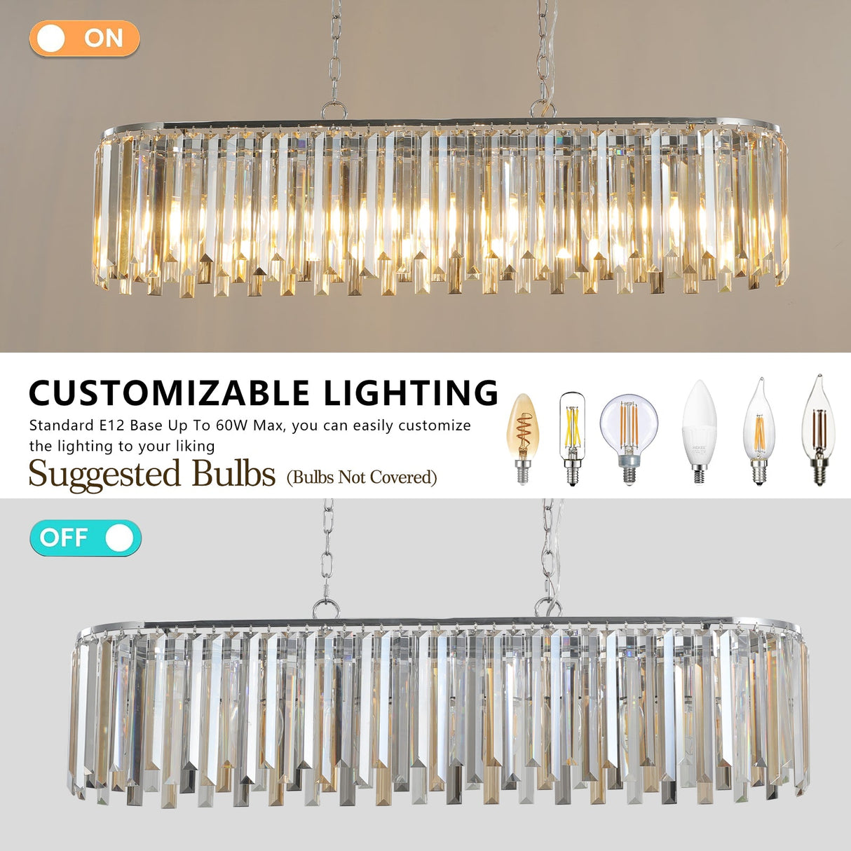 Modern Oval Crystal ceiling chandelier Luxury Home Decor Light Fixture Julia M Home & Kitchen