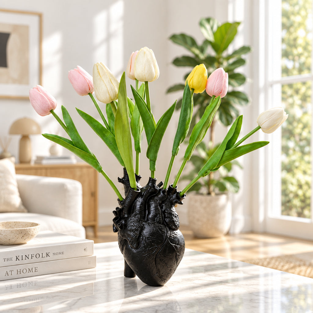 Heart-Shaped Flower Vase Resin Ornament Desktop Living Room Plant Pot Table Decoration Craft Julia M Home & Kitchen