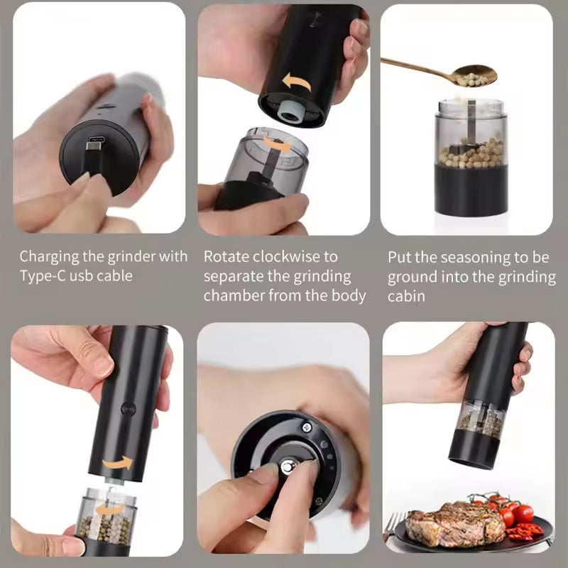 USB Charging Electric Pepper & Sea Salt Grinder with Base and Double Support for Easy Charging and Use - Julia M LifeStyles