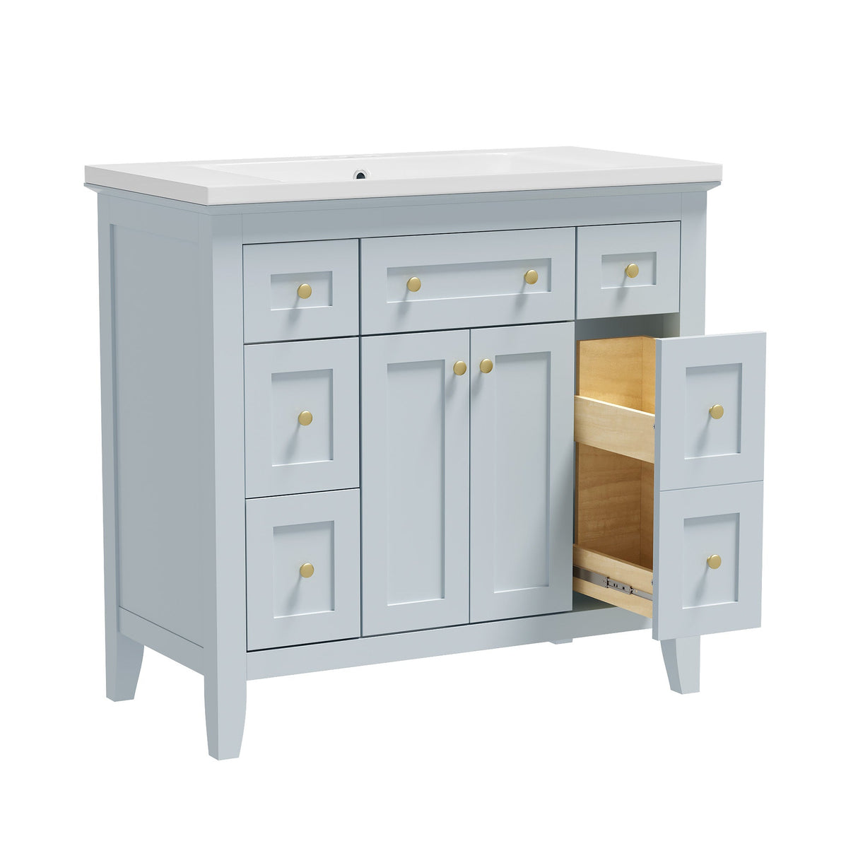 36 inch bathroom vanity with resin sink combination set with 6 drawers and 2 cabinets, storage cabinet vanity set, light blue Julia M Home & Kitchen