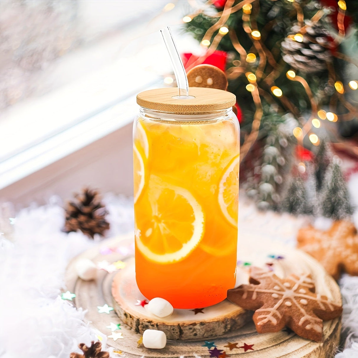 Elegant 6-Piece Glass Set with Lids and Straws for Juice, Tea, and Milk Julia M LifeStyles