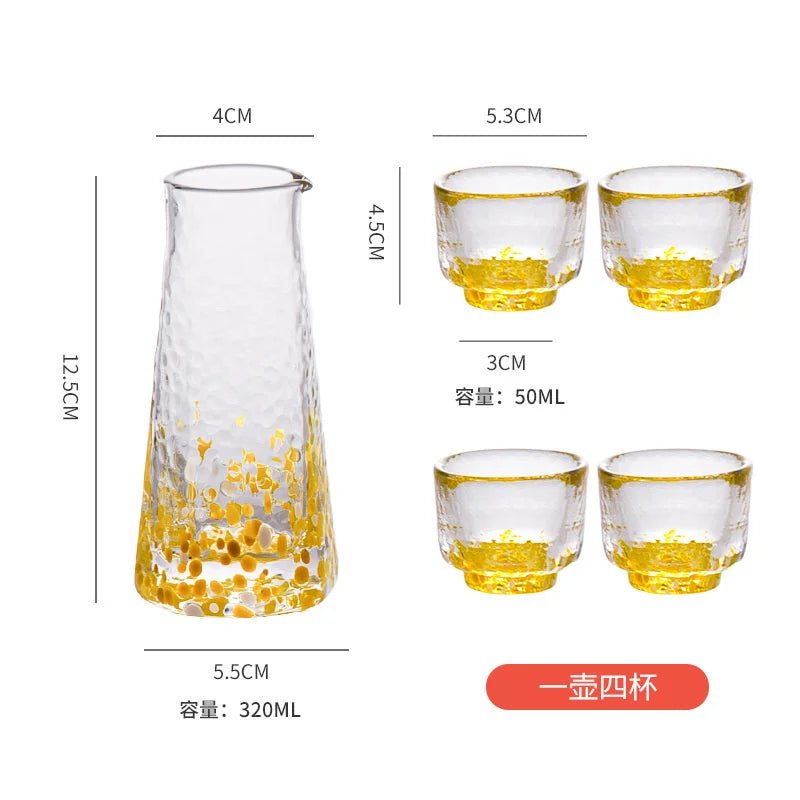 Crystal Colour Dot Hammer Pattern Sake Set with Bottle and 4 Cups - Julia M LifeStyles