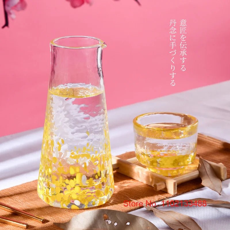 Crystal Colour Dot Hammer Pattern Sake Set with Bottle and 4 Cups - Julia M LifeStyles
