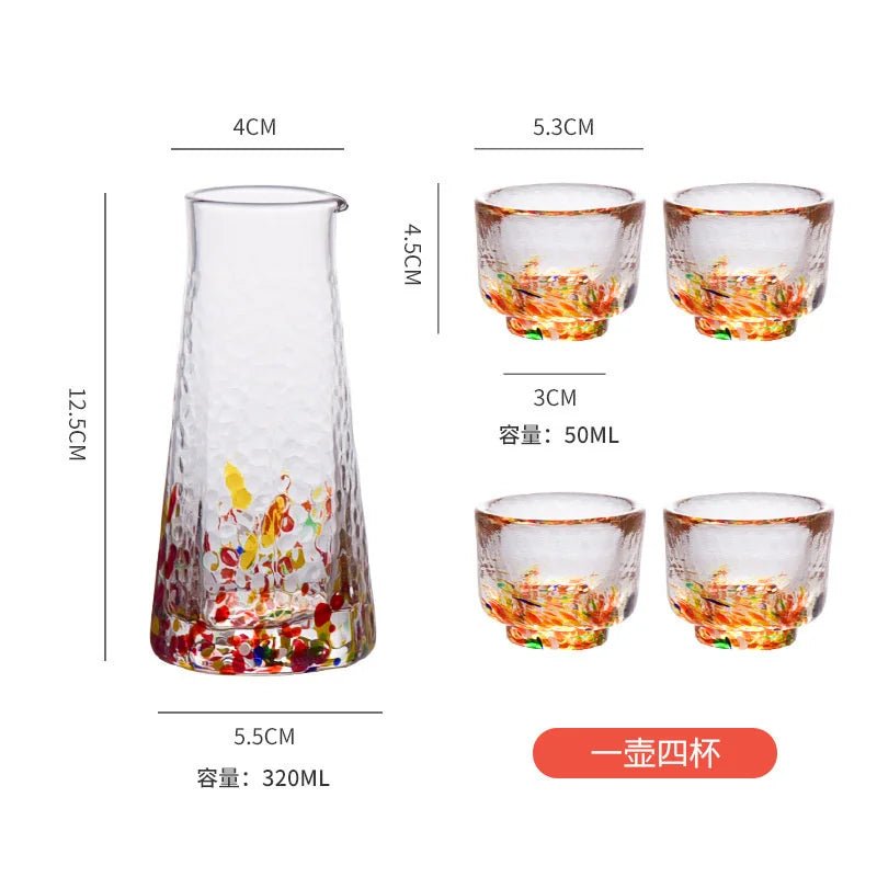 Crystal Colour Dot Hammer Pattern Sake Set with Bottle and 4 Cups - Julia M LifeStyles