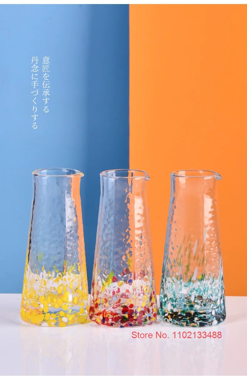 Crystal Colour Dot Hammer Pattern Sake Set with Bottle and 4 Cups - Julia M LifeStyles