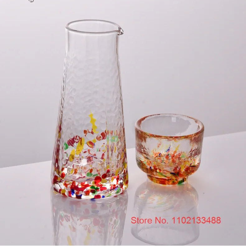 Crystal Colour Dot Hammer Pattern Sake Set with Bottle and 4 Cups - Julia M LifeStyles