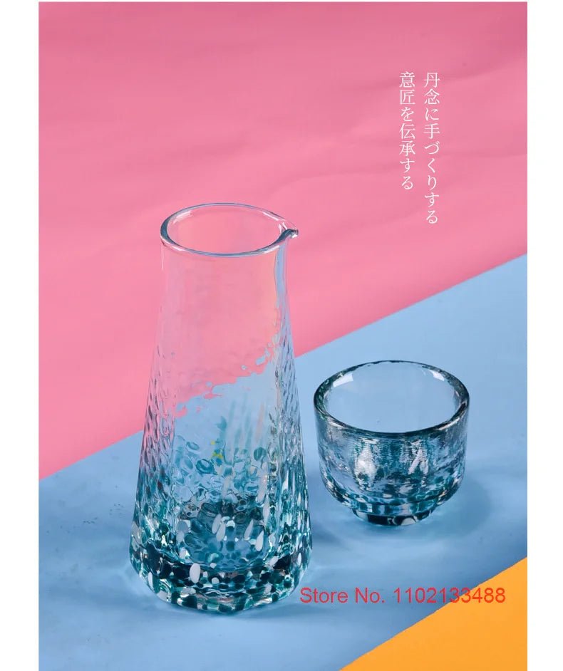 Crystal Colour Dot Hammer Pattern Sake Set with Bottle and 4 Cups - Julia M LifeStyles