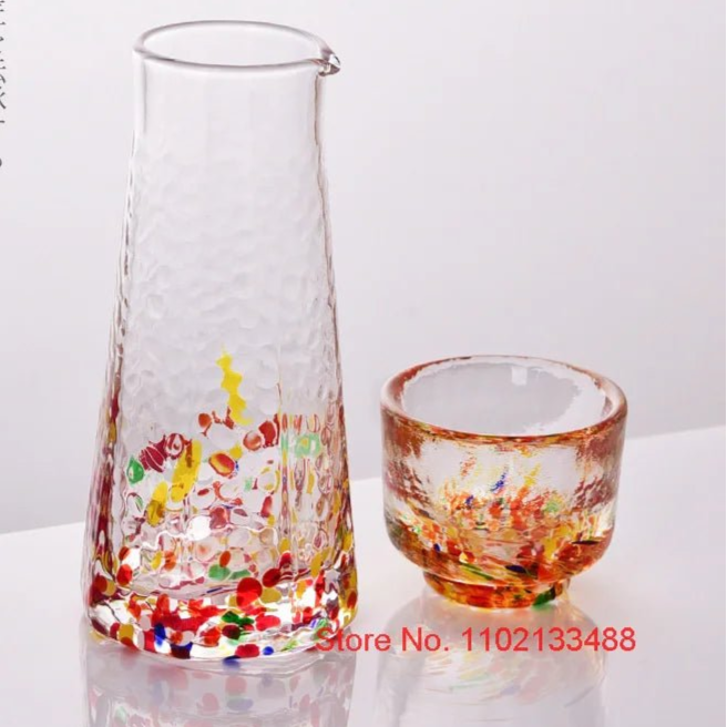 Crystal Colour Dot Hammer Pattern Sake Set with Bottle and 4 Cups - Julia M LifeStyles