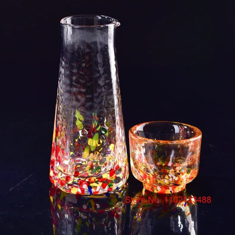 Crystal Colour Dot Hammer Pattern Sake Set with Bottle and 4 Cups - Julia M LifeStyles