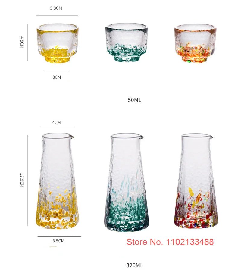 Crystal Colour Dot Hammer Pattern Sake Set with Bottle and 4 Cups - Julia M LifeStyles