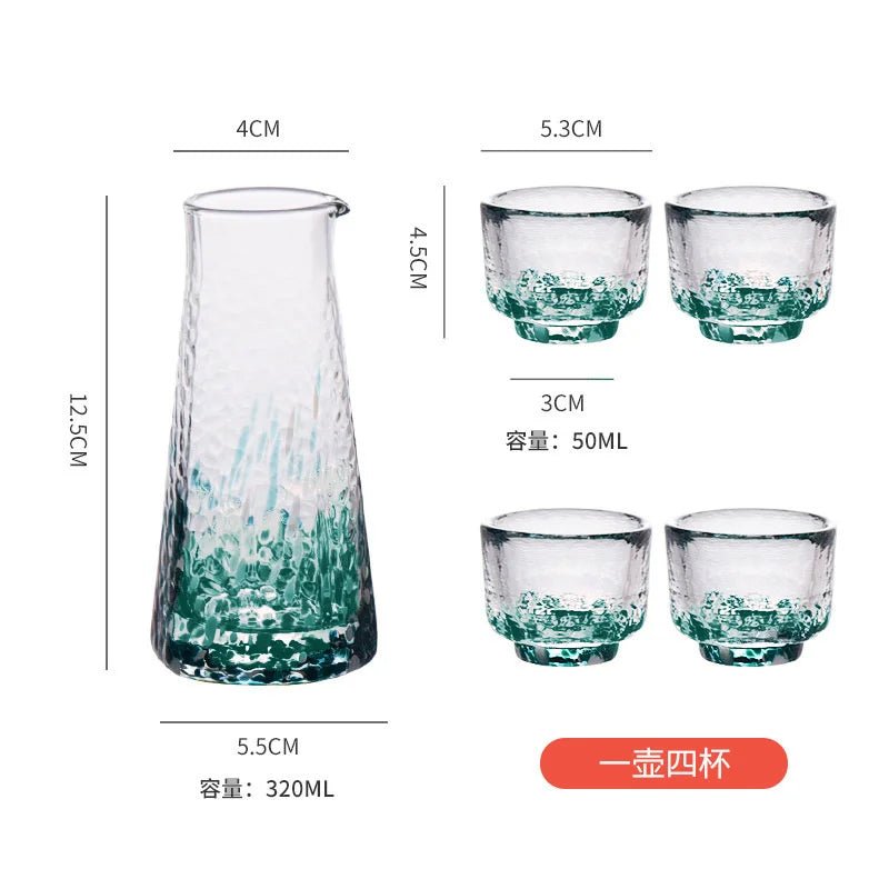 Crystal Colour Dot Hammer Pattern Sake Set with Bottle and 4 Cups - Julia M LifeStyles