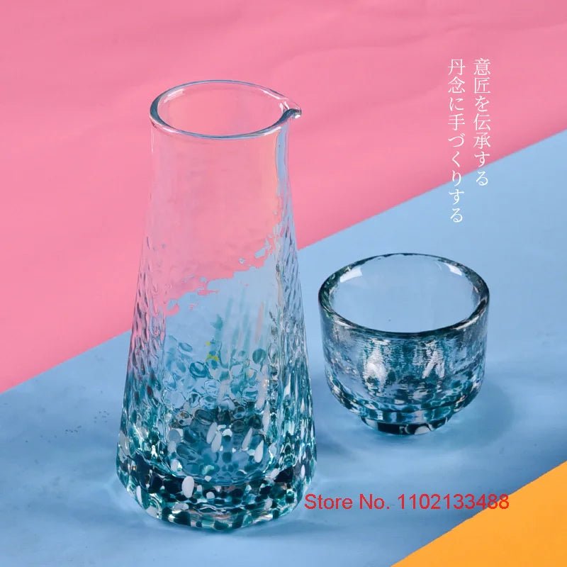 Crystal Colour Dot Hammer Pattern Sake Set with Bottle and 4 Cups - Julia M LifeStyles