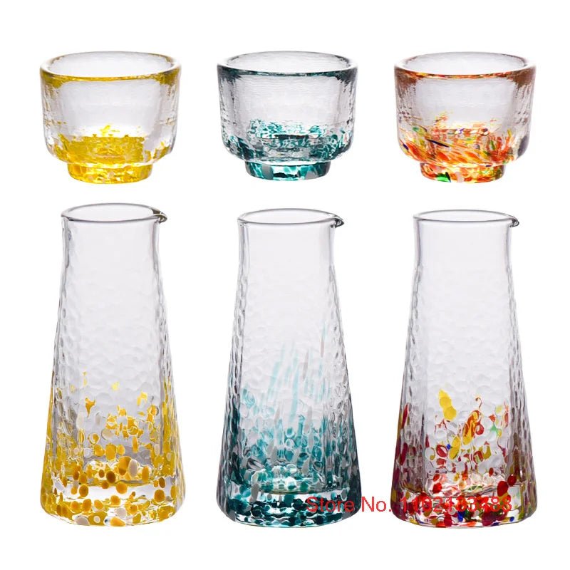 Crystal Colour Dot Hammer Pattern Sake Set with Bottle and 4 Cups - Julia M LifeStyles