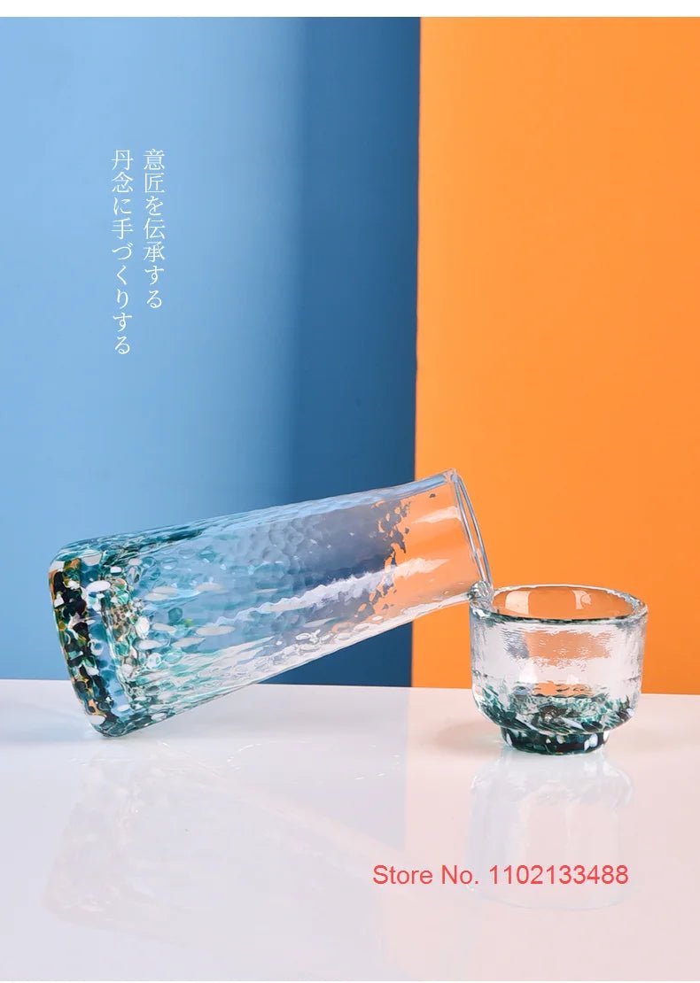 Crystal Colour Dot Hammer Pattern Sake Set with Bottle and 4 Cups - Julia M LifeStyles