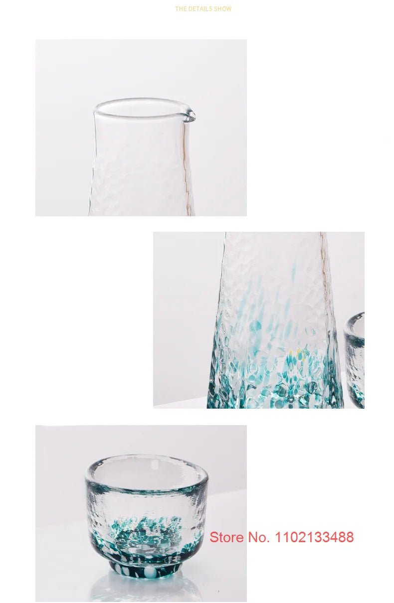 Crystal Colour Dot Hammer Pattern Sake Set with Bottle and 4 Cups - Julia M LifeStyles