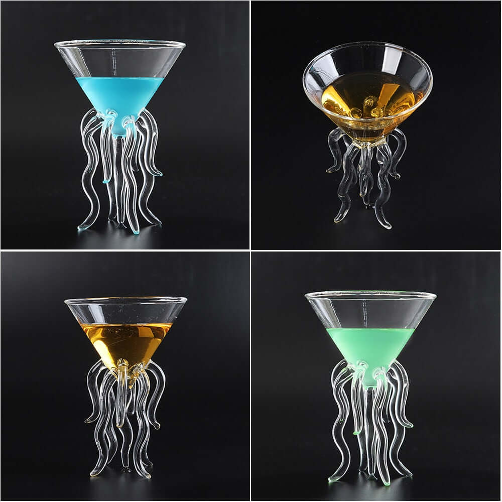Octopus Cocktail Glass Transparent Jellyfish Glass Cup Juice Glass Goblet Conical Wine Champagne Glass with colorful drinks
