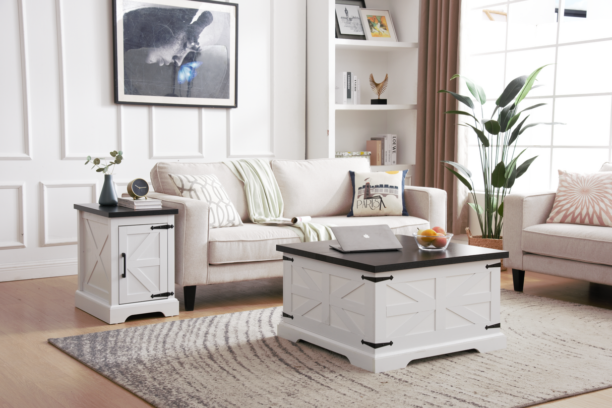Farmhouse Coffee Table & End Table Barn design Center Table Rustic Cocktail Table with Hinged Lift Top and End Table - Julia M LifeStyles