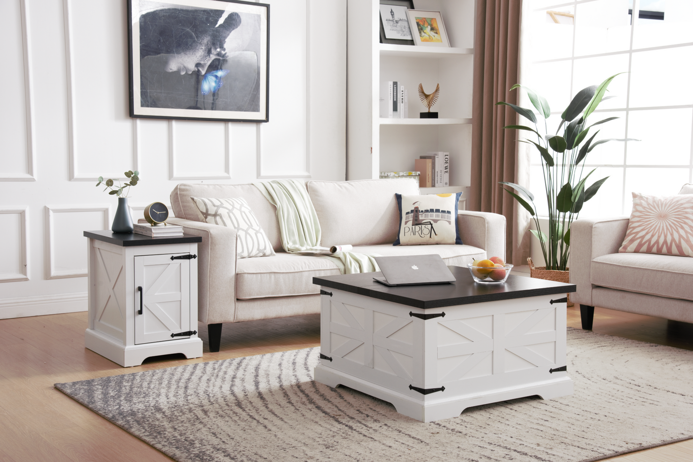 Farmhouse Coffee Table & End Table Barn design Center Table Rustic Cocktail Table with Hinged Lift Top and End Table - Julia M LifeStyles