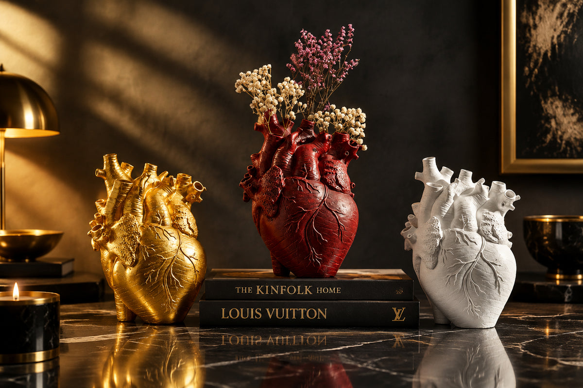Heart-Shaped Flower Vase Resin Ornament Desktop Living Room Plant Pot Table Decoration Craft Julia M Home & Kitchen