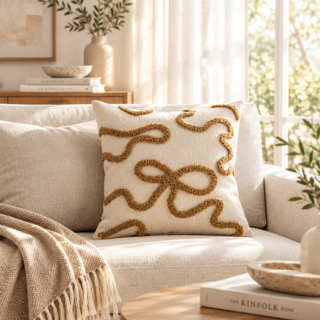 Celeste Bow Embroidered Pillow Cover