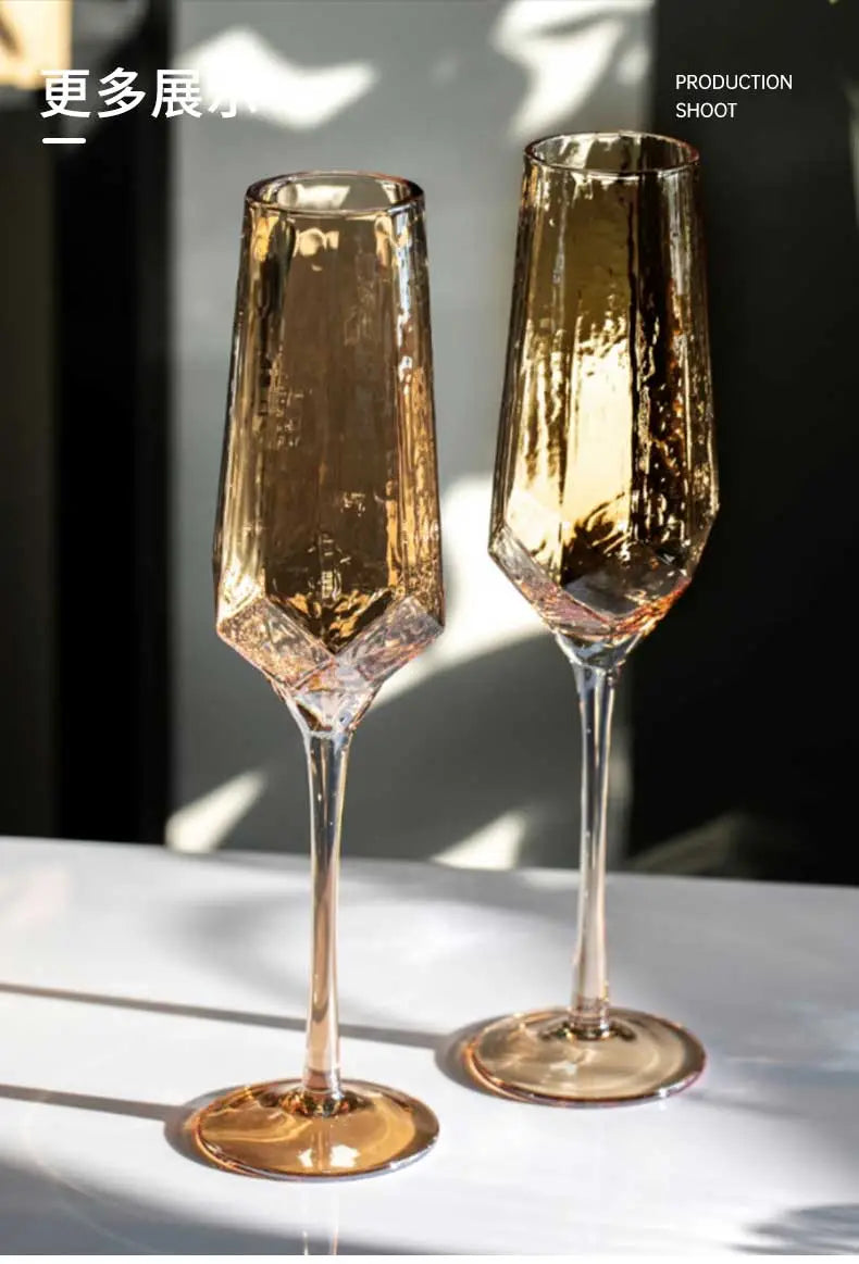 Hammered Diamond Amber Crystal Champagne Goblet Julia M Home & Kitchen