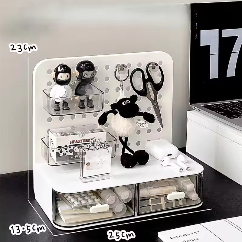Adorable Desk Organizer with Hook Drawer, Hole Board, Card Display Stand, Desktop Storage Box, and Stationery Storage Rack - Julia M LifeStyles