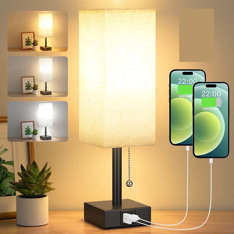 Linen 90 square desk lamp zipper switch three color temperature variable light A+C USB charging Julia M Home & Kitchen