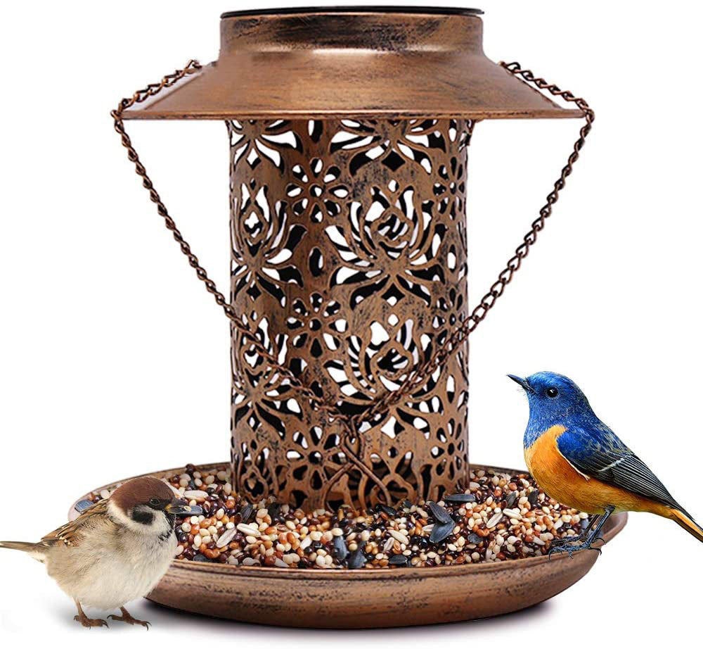 Outdoor solar powered lamp metal hanging bird feeder feeding and watering dual-purpose bird feeder decorative lamp eprolo