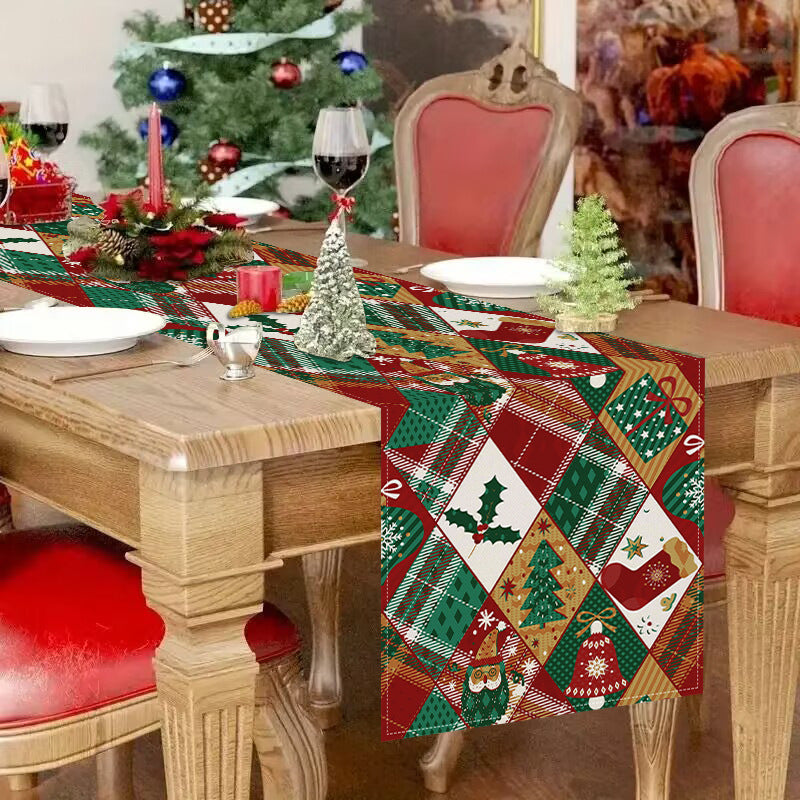 Christmas Socks Printed Table Flag Linen Plaid Printed Tablecloth Festival Party Decoration Tablecloth Tea Flag Julia M Home & Kitchen